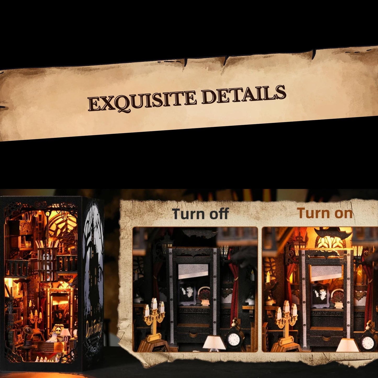 The Haunted House Book nook | 3D DIY Dark Family Book end | horror Halloween themed Bookshelf insert