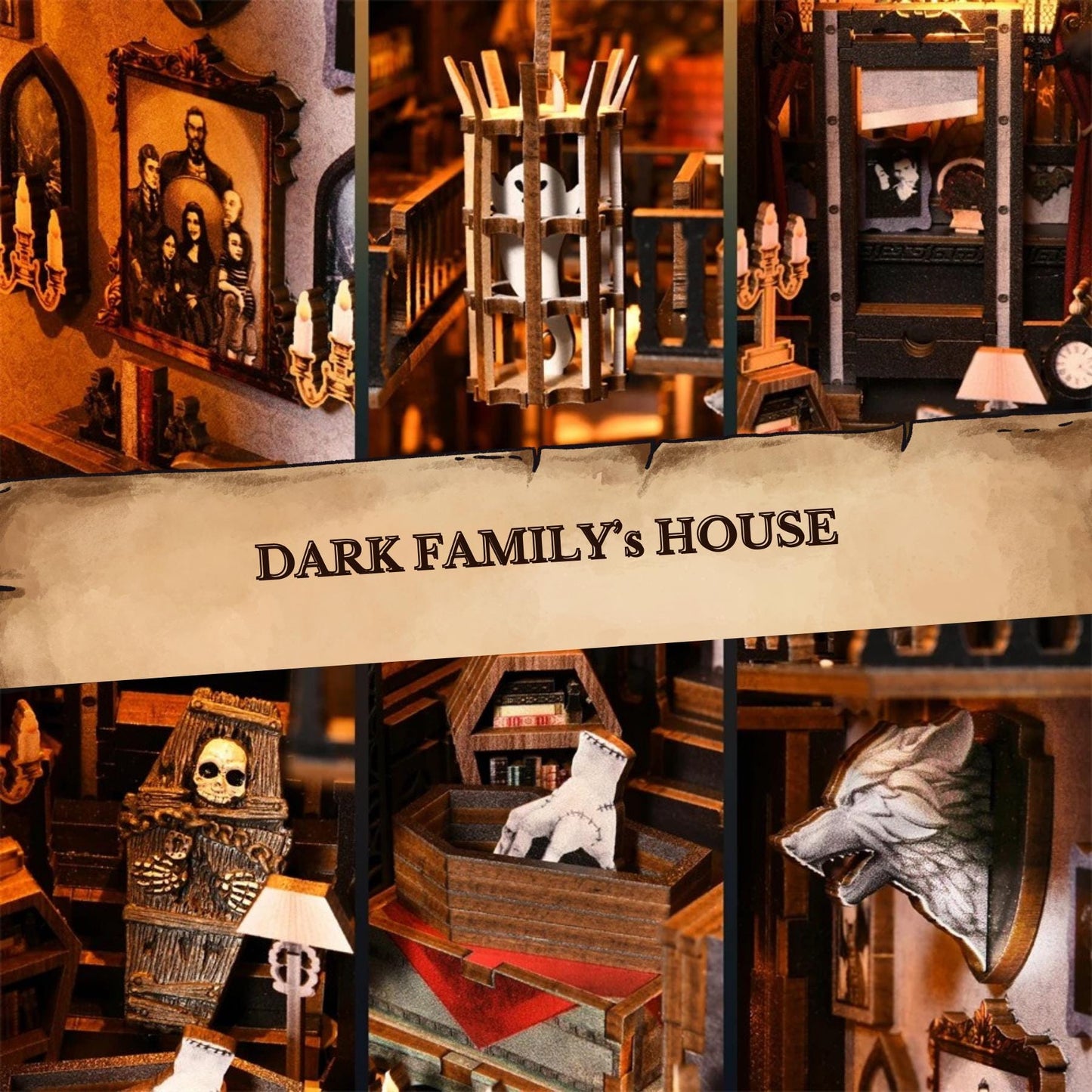 The Haunted House Book nook | 3D DIY Dark Family Book end | horror Halloween themed Bookshelf insert