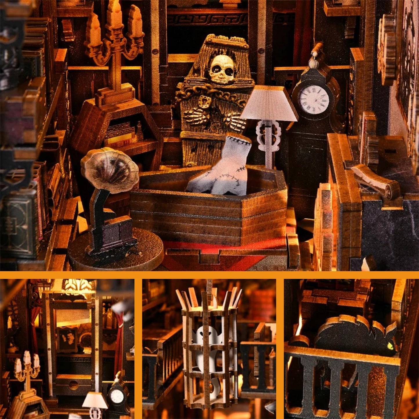 The Haunted House Book nook | 3D DIY Dark Family Book end | horror Halloween themed Bookshelf insert