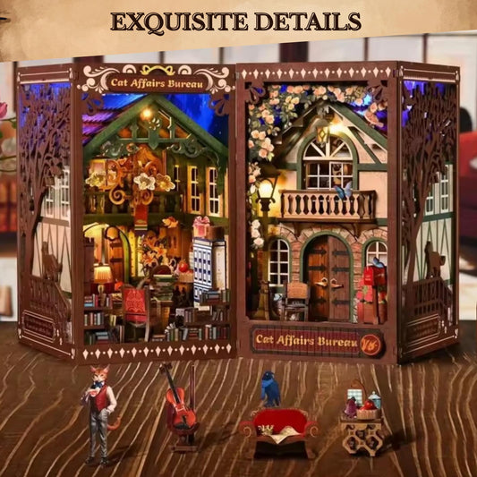 The Cat Lover's Book nook | 3D DIY  Cat Affairs Bureau Book ends | Cat themed Bookshelf insert