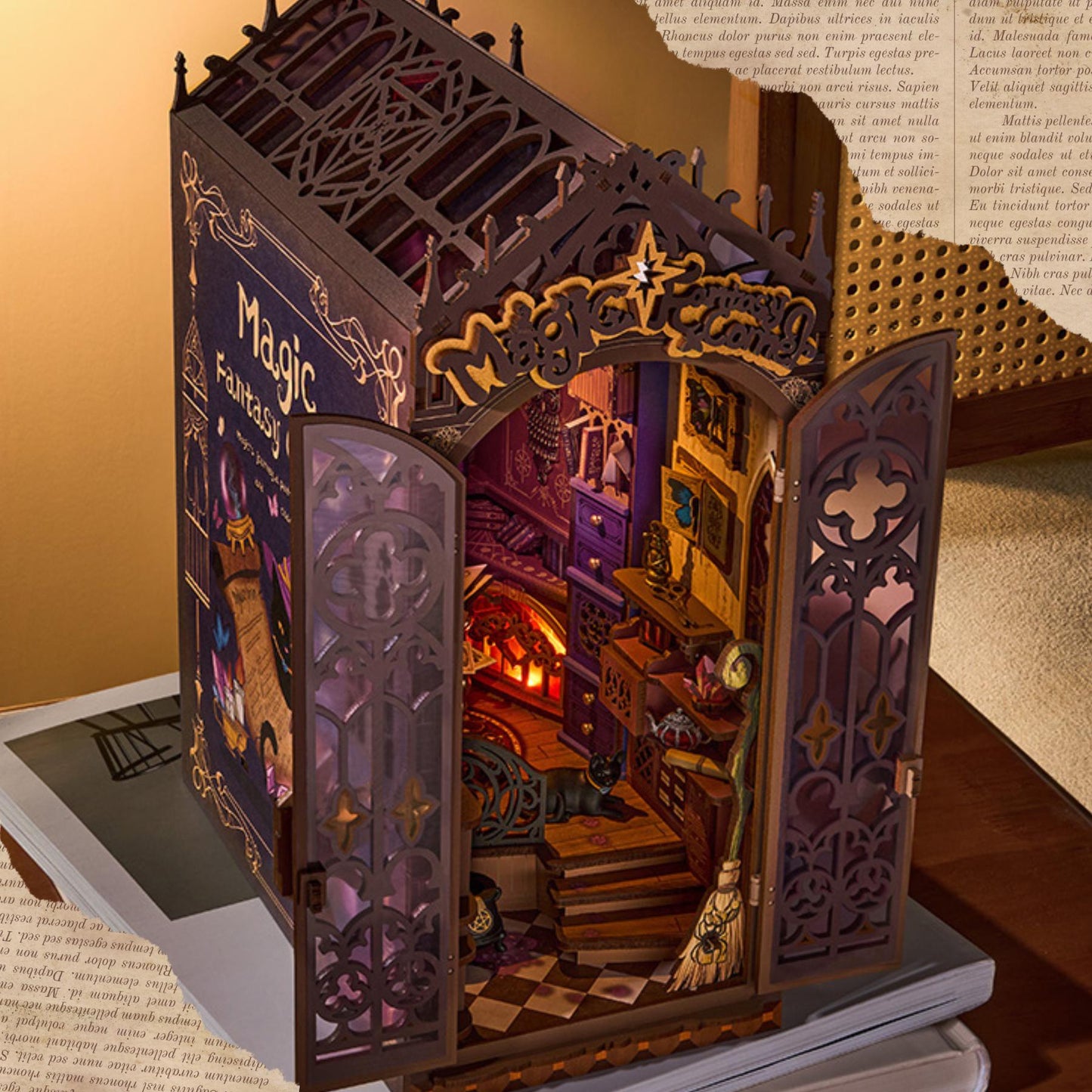 The Magic Corner Book Nook | Fantasy Miniature Bookshelf Decoration | Halloween Book ends