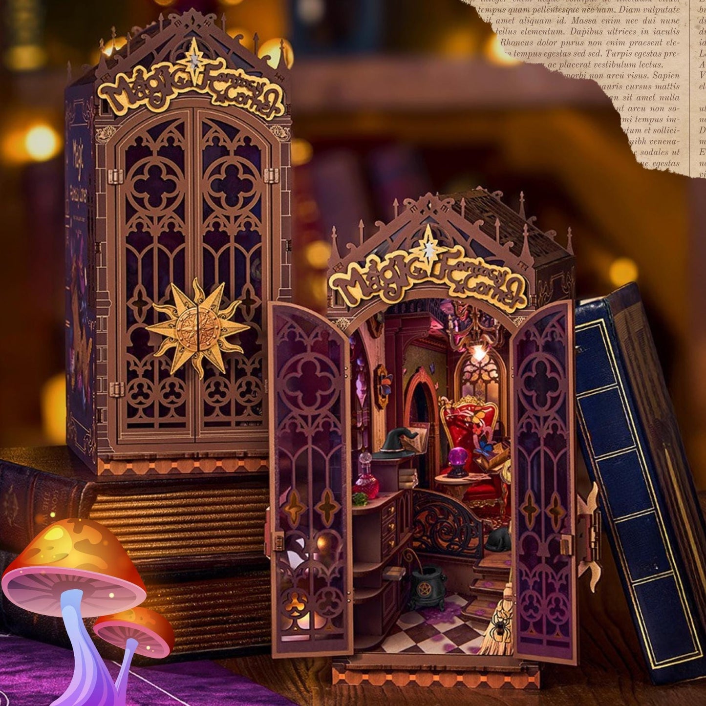 The Magic Corner Book Nook | Fantasy Miniature Bookshelf Decoration | Halloween Book ends