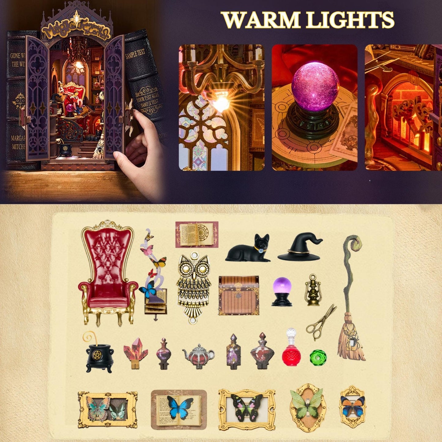 The Magic Corner Book Nook | Fantasy Miniature Bookshelf Decoration | Halloween Book ends