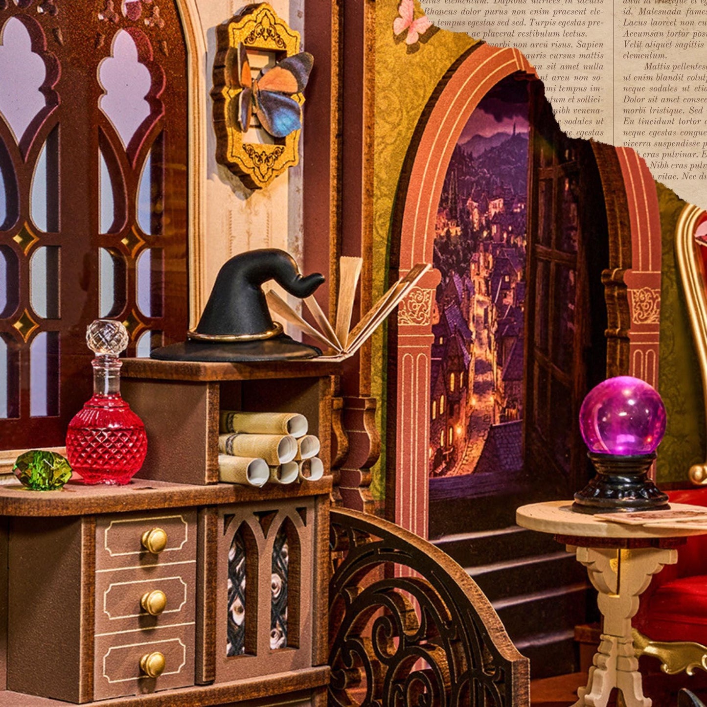 The Magic Corner Book Nook | Fantasy Miniature Bookshelf Decoration | Halloween Book ends