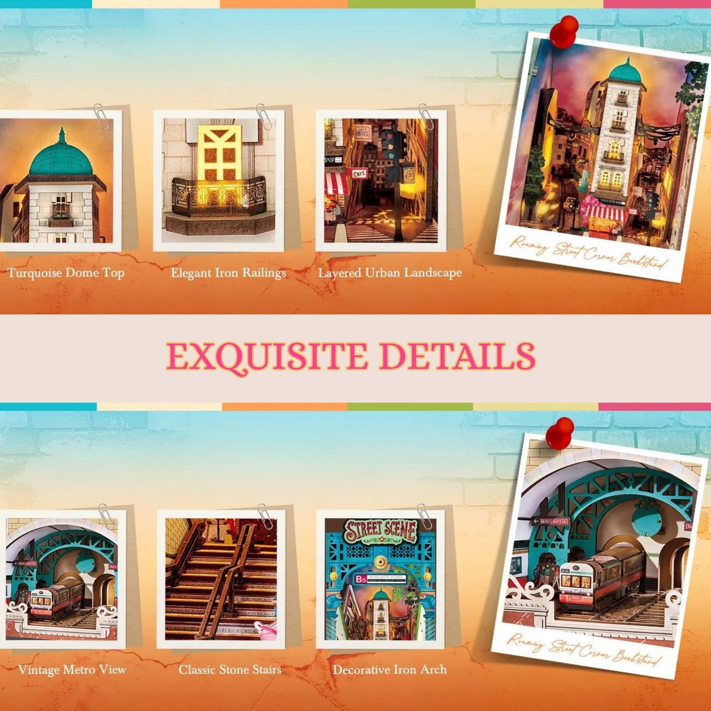 Night Street Stroll Book Nook | Street Scene Miniature Bookshelf Decoration | Book ends