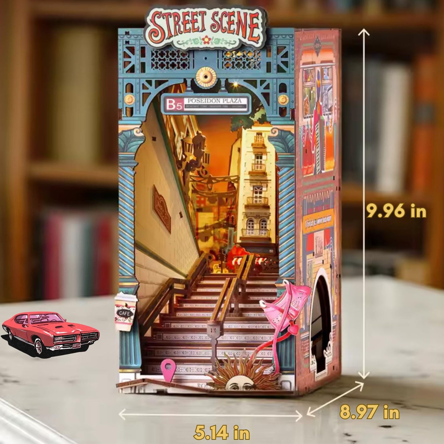 Night Street Stroll Book Nook | Street Scene Miniature Bookshelf Decoration | Book ends