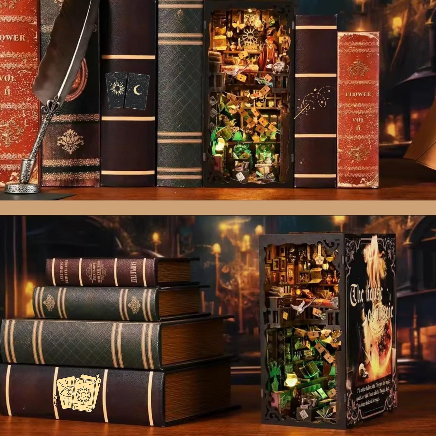 Whispers from the House of Magic Book nook | 3D DIY Magical Book end | horror Halloween themed Bookshelf insert