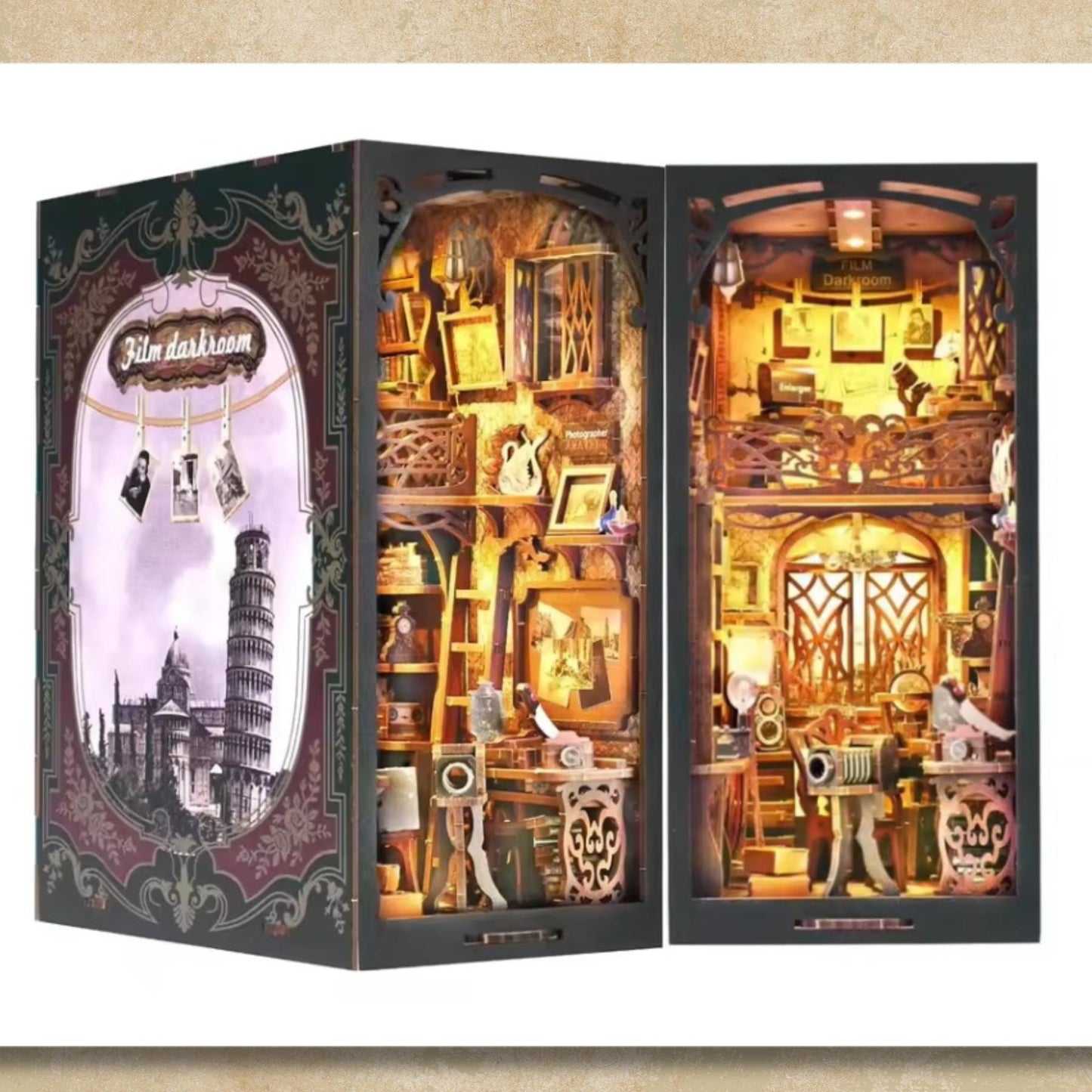 Shutter Tales from the Darkroom Book Nook | 3D DIY Film Darkroom Bookend | Vintage-Style Photography Enthusiast Bookshelf Insert