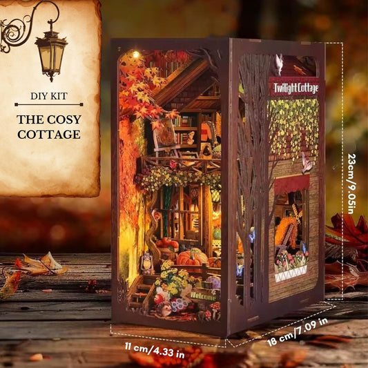 The Cosy Twilight Cottage Book Nook | 3D DIY Serene Cottage Bookend | Bookshelf Insert