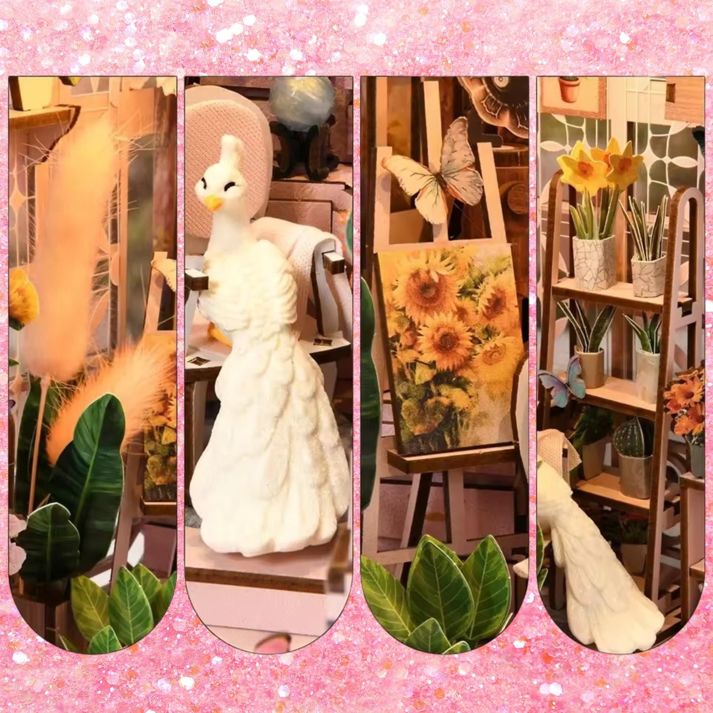 The Girly Green House Book Nook | 3D DIY Mini Green House Bookshelf Insert | Book ends