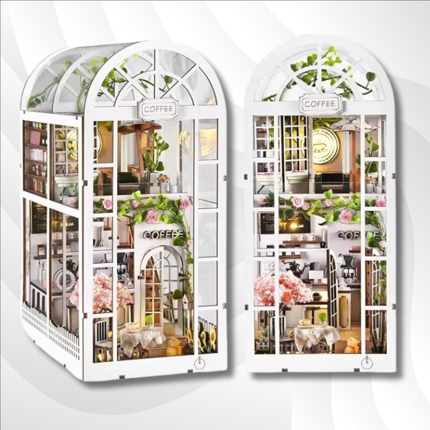 Brew & Bloom Hideaway Book Nook | 3D DIY Cozy Coffee Garden Bookshelf Insert | Book ends