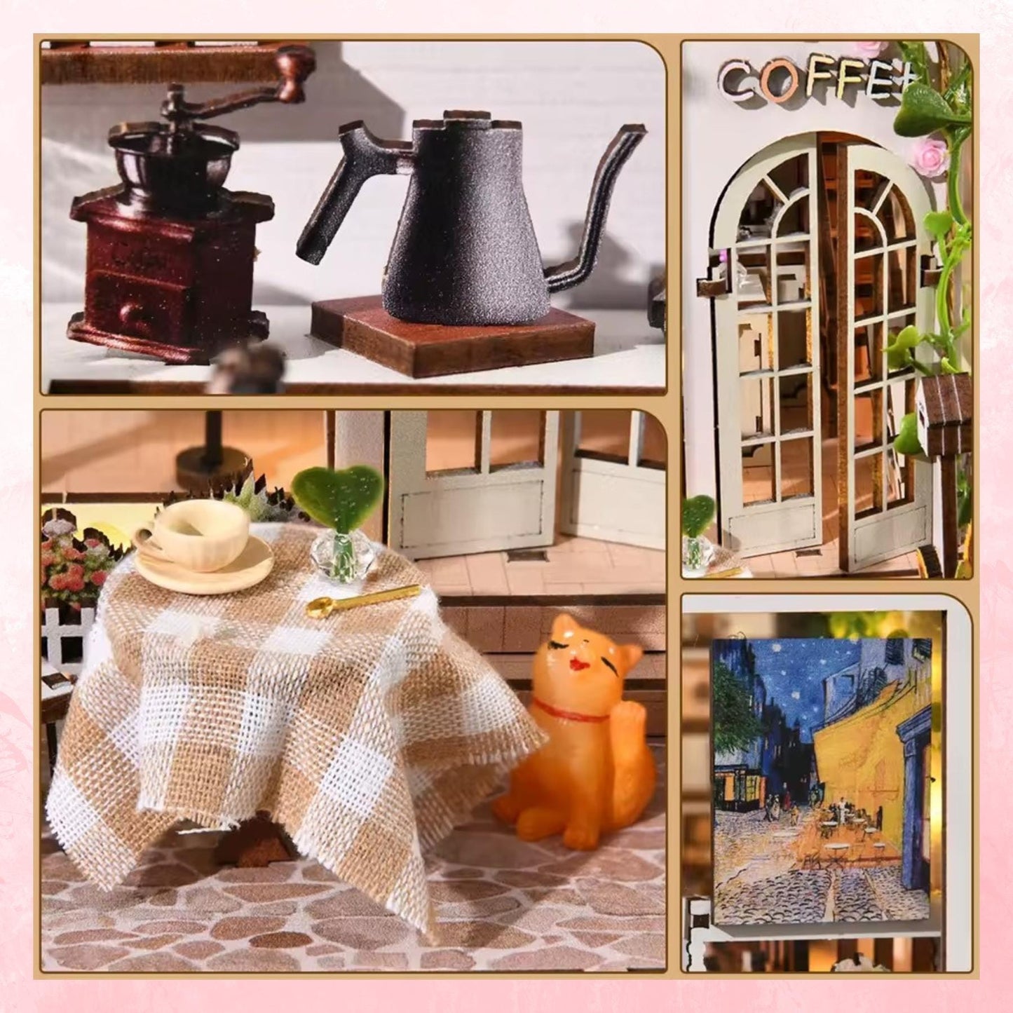 Brew & Bloom Hideaway Book Nook | 3D DIY Cozy Coffee Garden Bookshelf Insert | Book ends