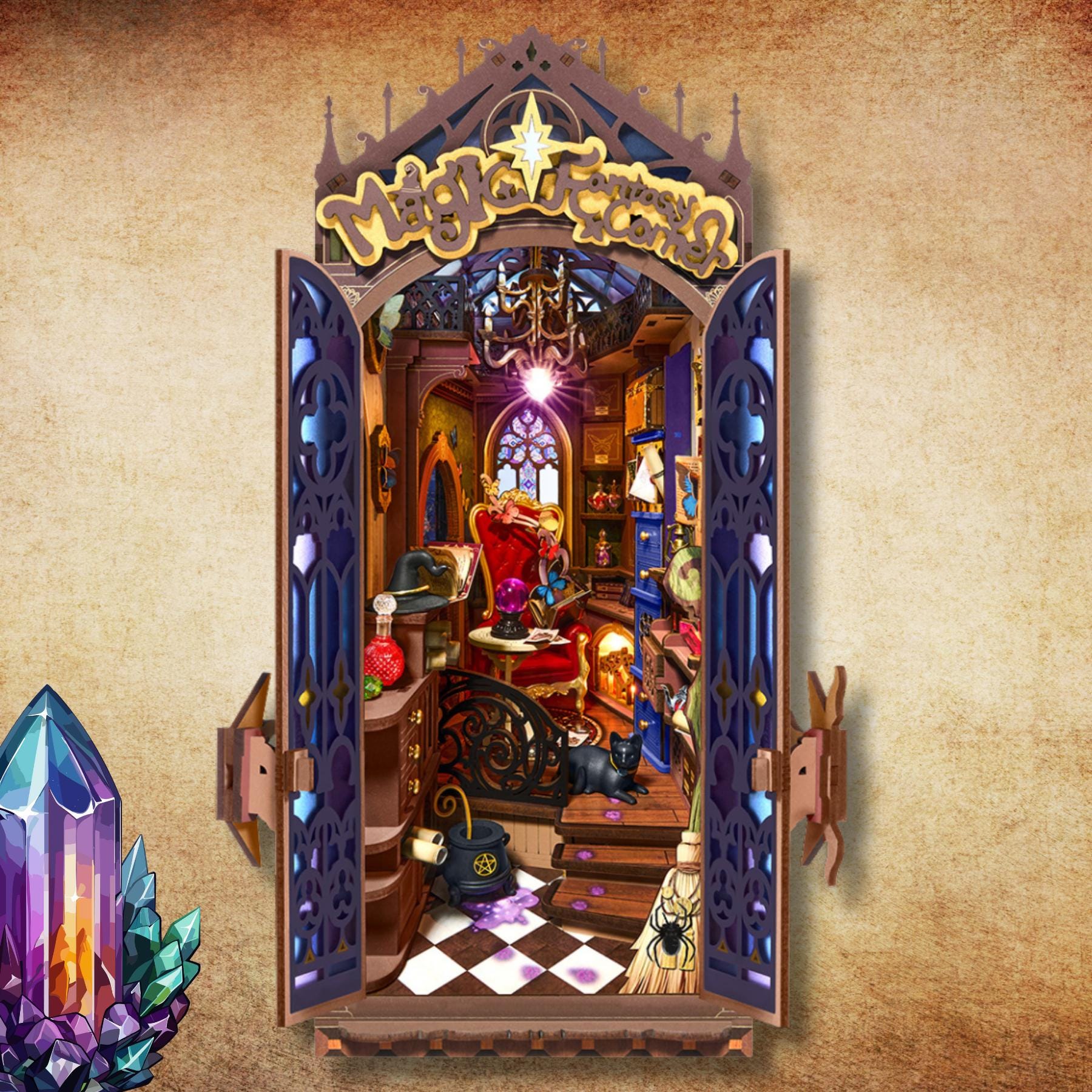 The Magic Corner Book Nook | Fantasy Miniature Bookshelf Decoration | Halloween Book ends