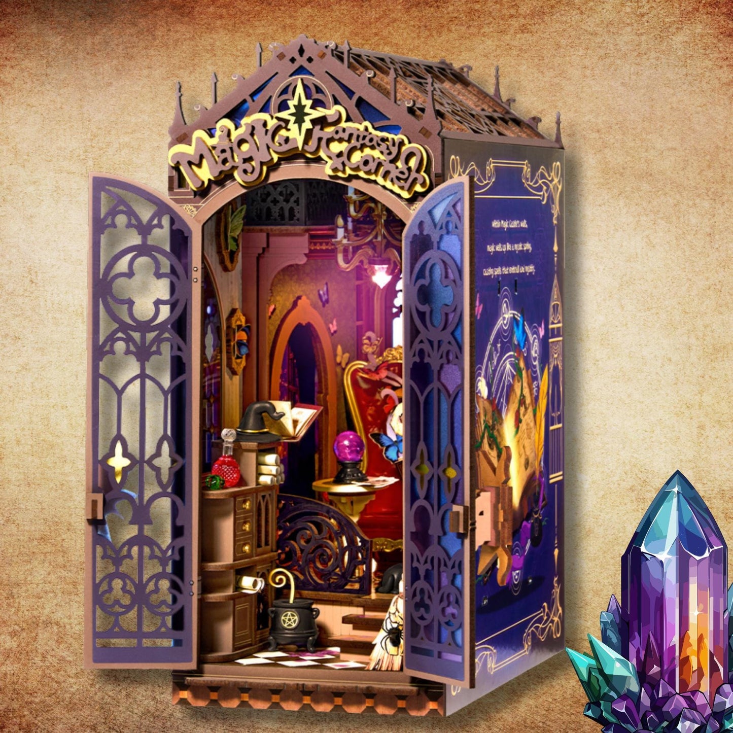 The Magic Corner Book Nook | Fantasy Miniature Bookshelf Decoration | Halloween Book ends