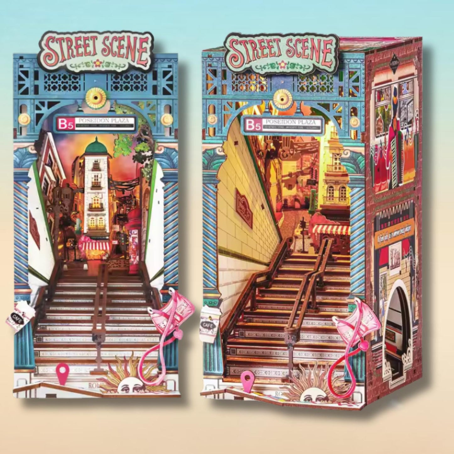 Night Street Stroll Book Nook | Street Scene Miniature Bookshelf Decoration | Book ends