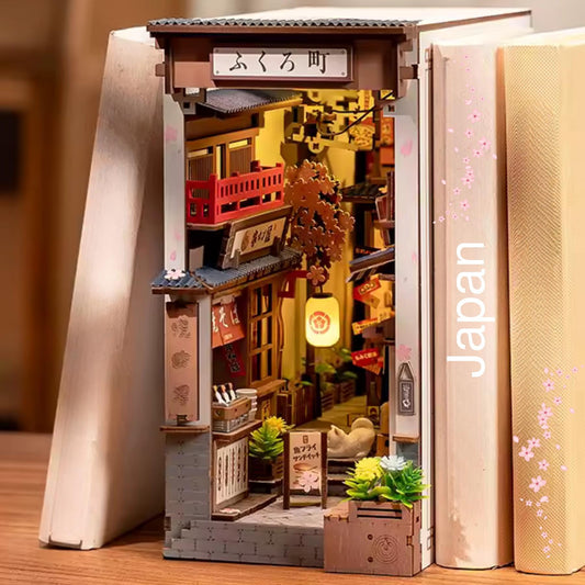 Sakura Lantern Lane Book Nook | Sakura Alley Miniature Bookshelf Decoration | Book ends